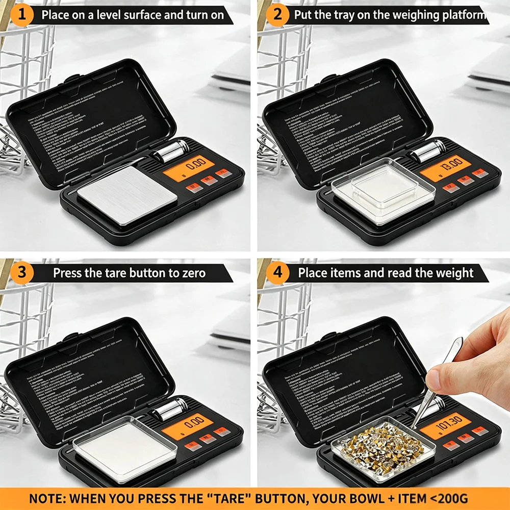 Mini Digital Jewelry Scale 200g/0.01g Portable Pocket Precision Scale Gold Herb Weighing Scale with Tweezers Calibration Weight