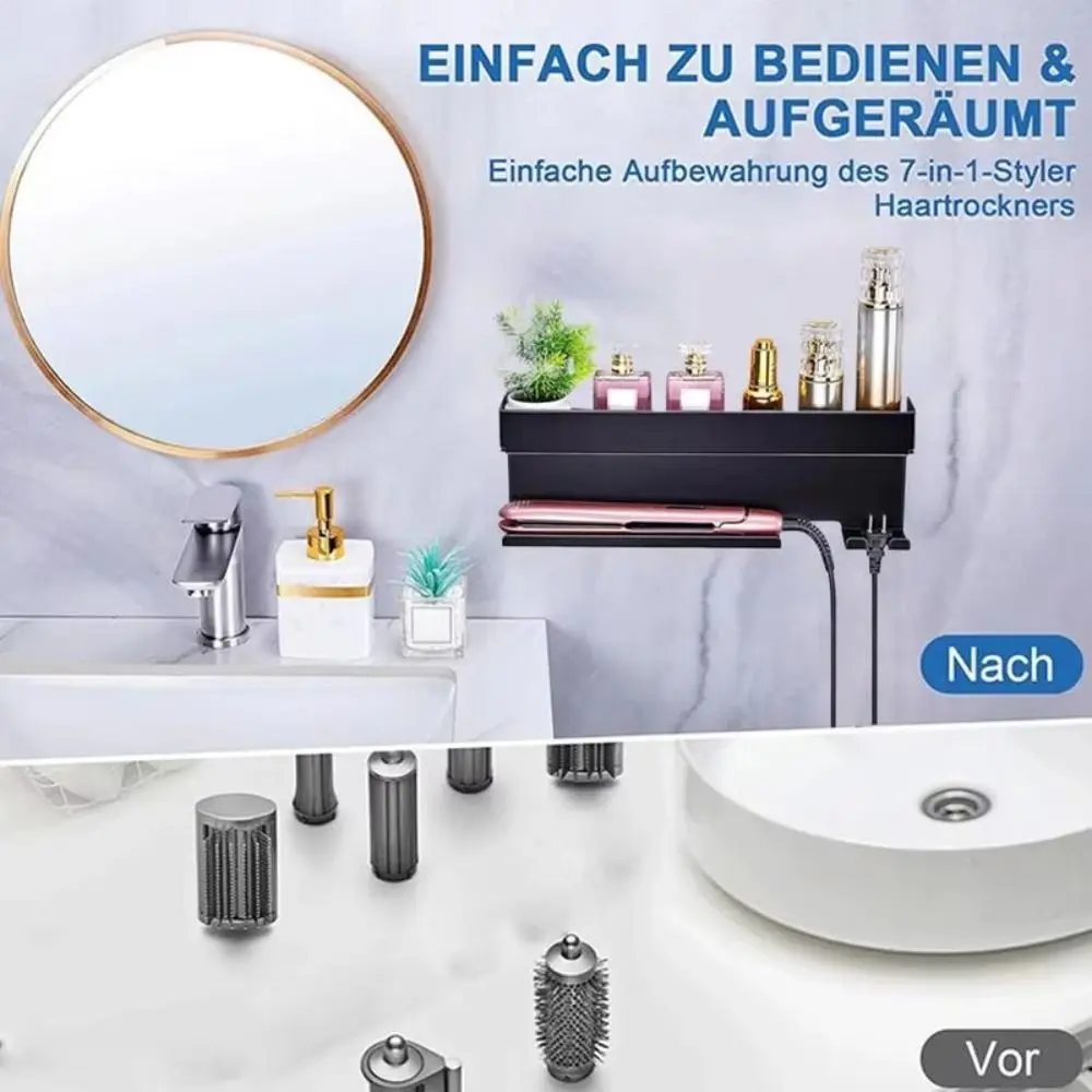 

No Drill Hair Tool Organizer Bathroom Shelf Tool Storage Wall Mounted Storage Rack Moisture-proof Corrosion-resistant