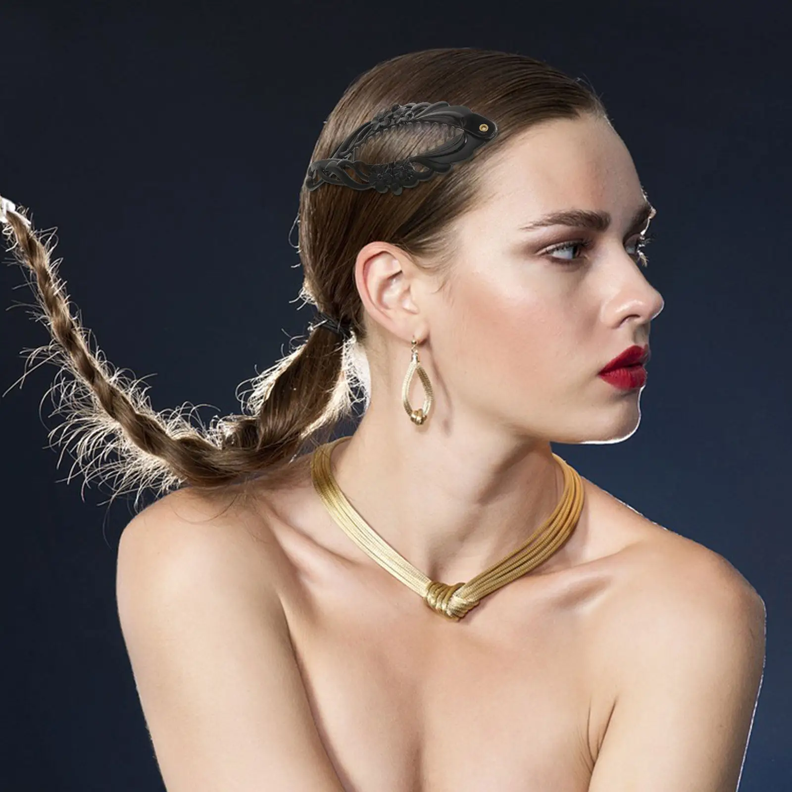 

Набор из 5 больших черных заколок-бананов для волос с цветочным узором, многоразовые, нескользящие, для укладки волос, аксессуар для вечеринок и свадеб