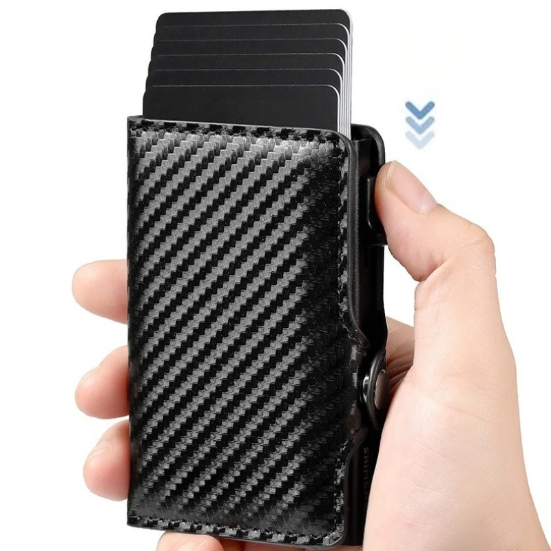 RFID Blocking Carbon Fiber Credit Card Holder, Minimalist Men ID Bank Card Case, Portable Purse Multifunctional Men Money Wallet
