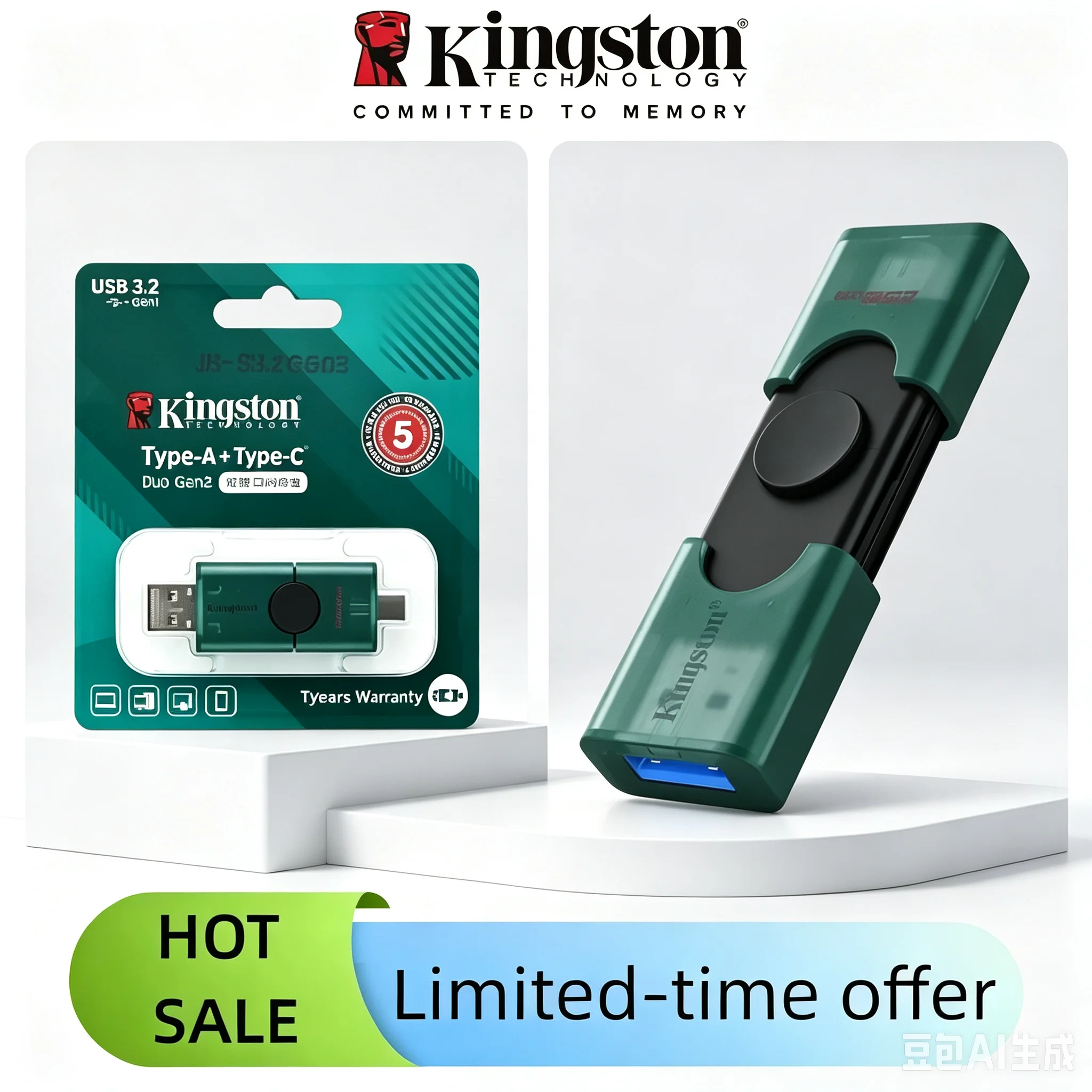 Kingston USB 3.2 Dual 128GB 256GB Type-C USB-A Flash Drive OTG Pendrive Memory Stick for iPhone 15 16 DTDEG2 U Disk