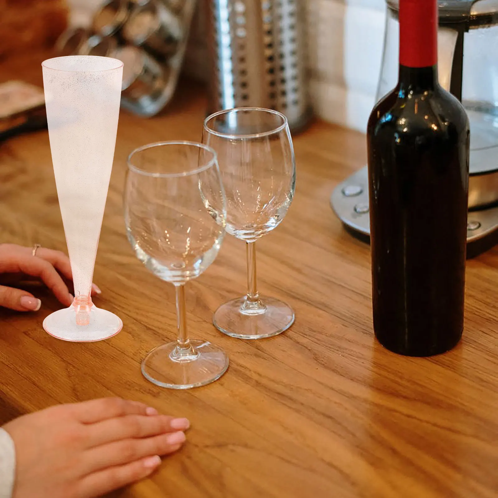 

10Pcs Disposable Plastic Cocktail Wine Goblets Glitter Flutes Party Wedding Banquet Elegant Glasses Disposable Red Wine Glass