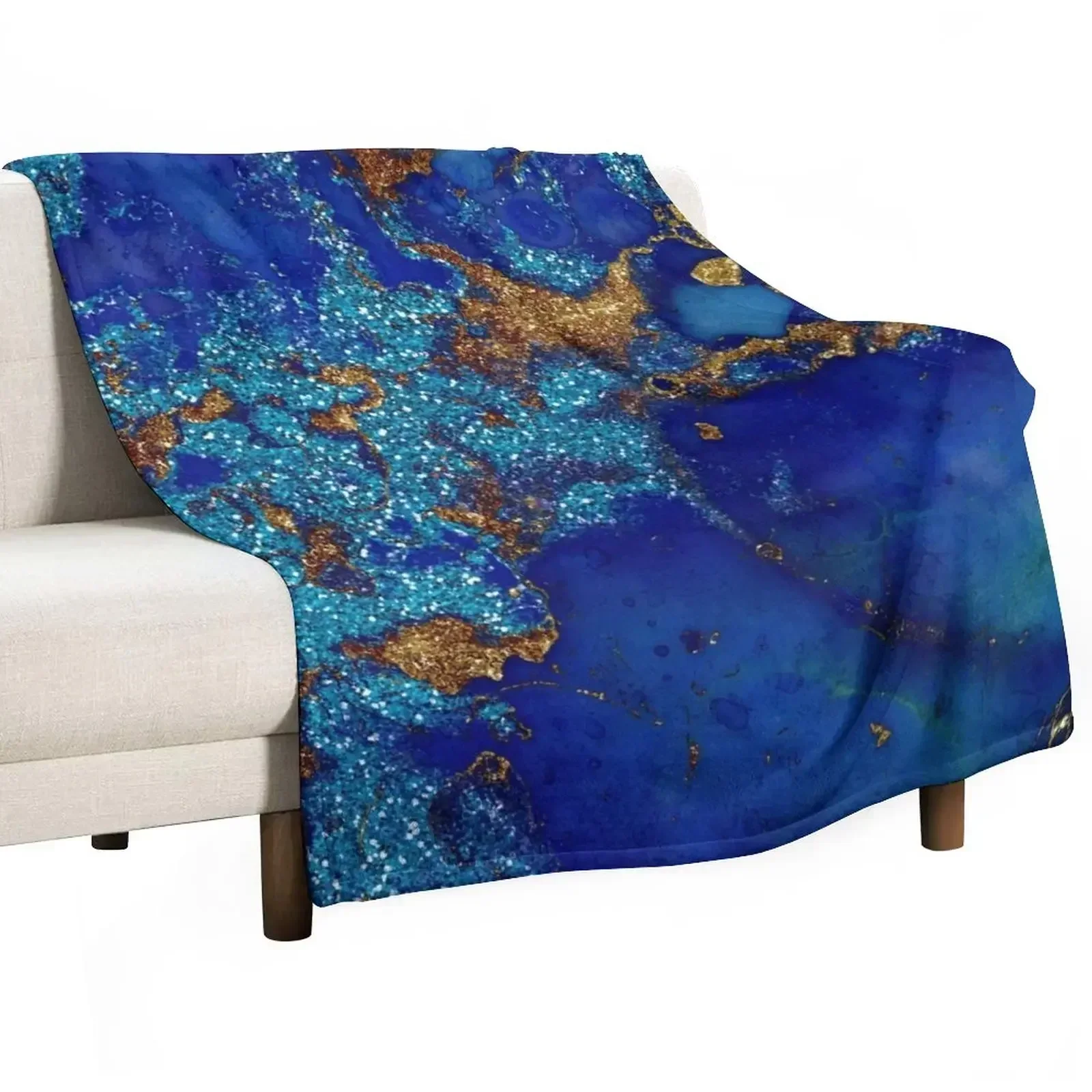 Gold Indigo Blue Faux Malachite Marble Throw Blanket Flannel Fabric Camping Summer Bed Fashionable Baby Hairy Blankets