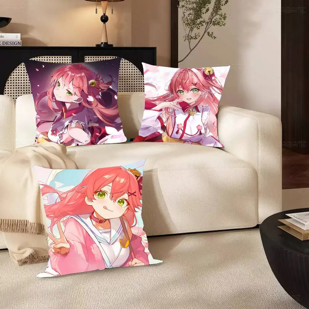 Sakura M-miko Anime Vtuber Pillow Case Fashion Square Pillowcase Bedroom Sofa Room Ins Decoration Leisure