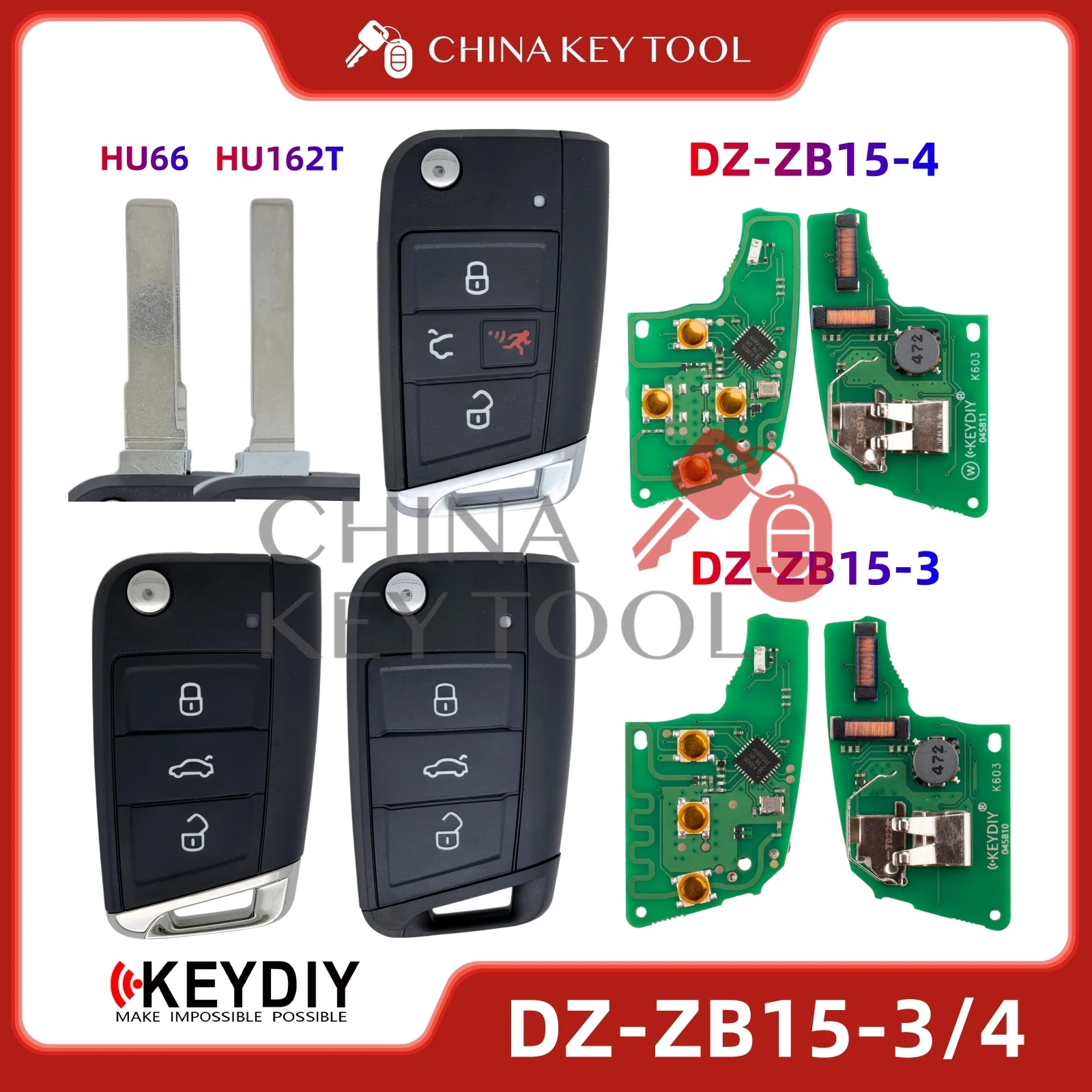 KEYDIY KD DZ-ZB15-3 DZ-ZB15-4 Smart Key Board with 3/4 Buttons Key Shell for Volkswagen 5C MQB49 Type