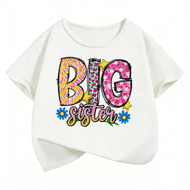 Y2k Colorful Big Sister Letter Printed T Shirts Manga Kids Children's T-shirt Shirt Sleeve Girls Summer Spring Casual Top Tee image 6