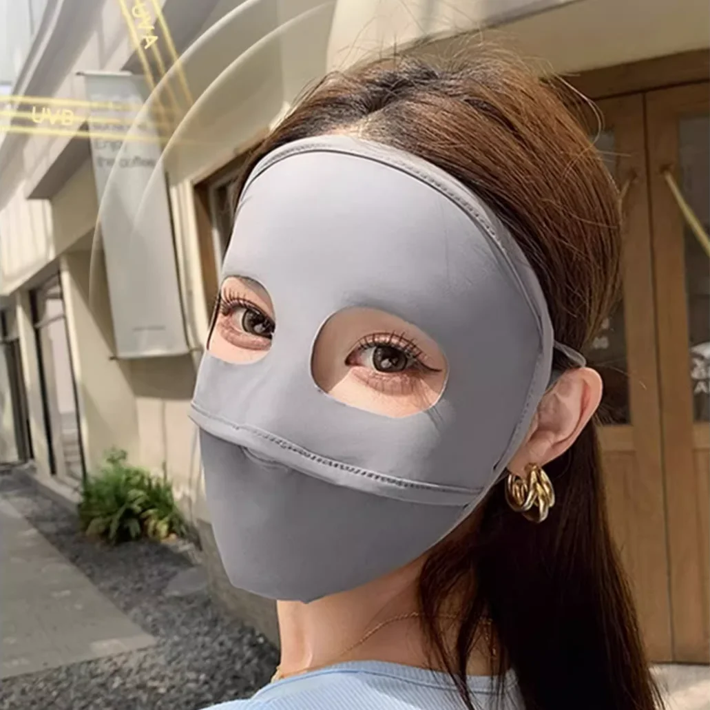 Summer Ice Silk Sunscreen Mask Full Face Sun Protection Mask Forehead Facial Gini Thin Section Breathable Anti Ultraviolet Mask