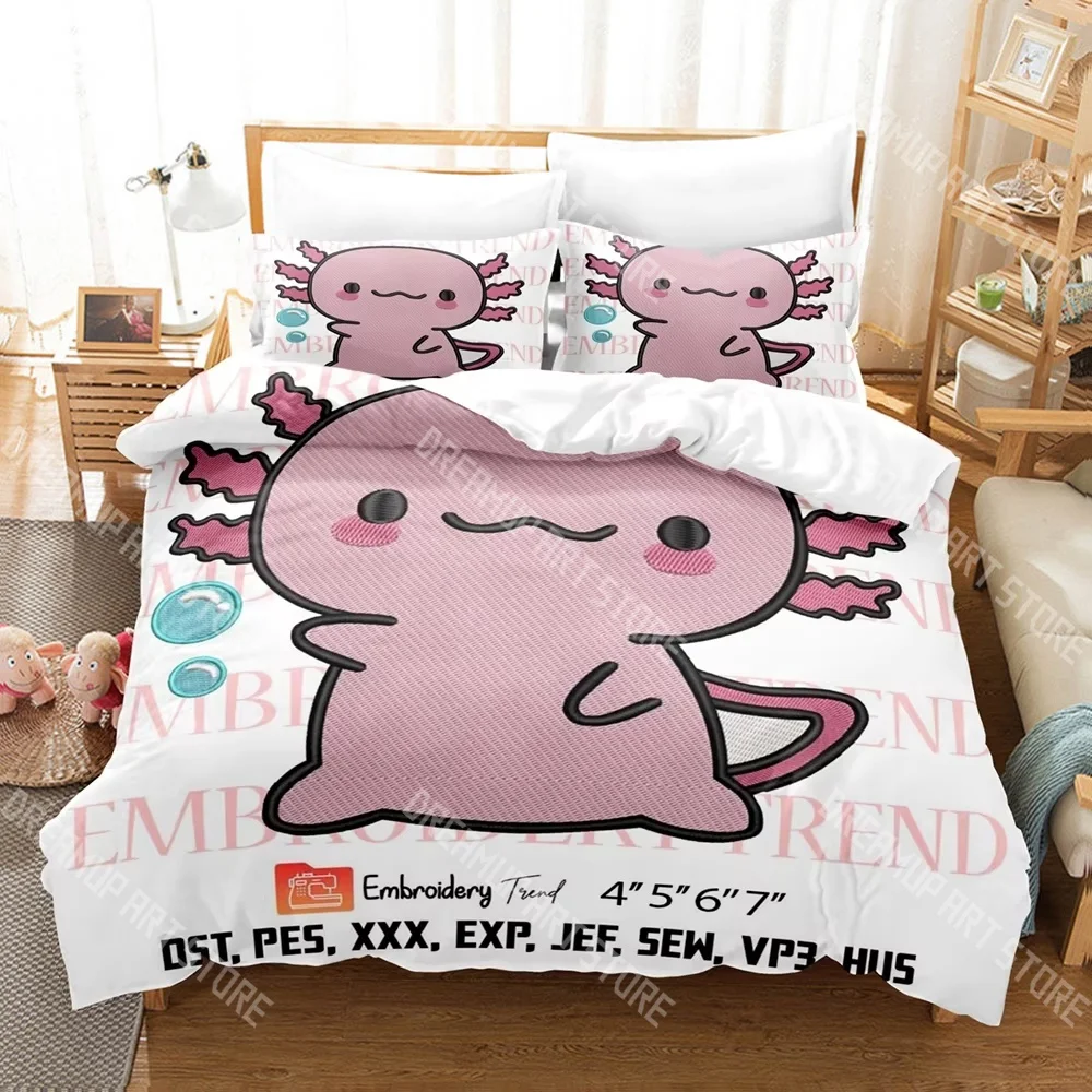 Adorable Axolotl Cute Pink Salamander Bedding Set Single Twin Full Queen King Size Bed Set Adult Kid Bedroom Duvetcover Set