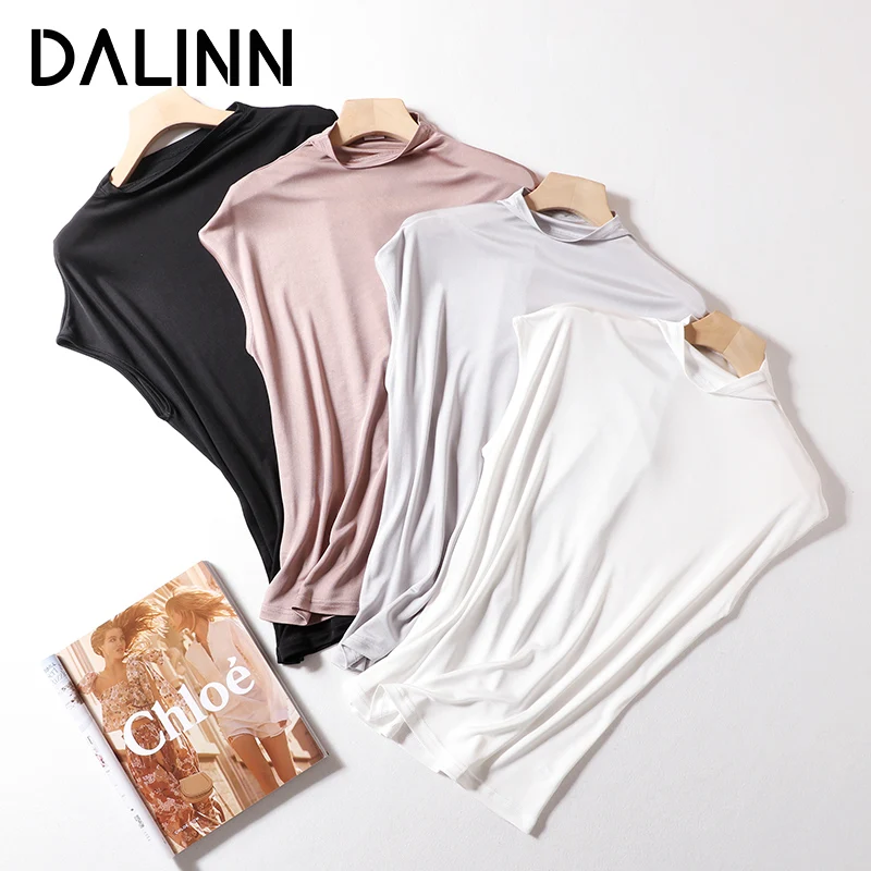 

Woman Casual T Shirts Basic Real Silk Blend Short Sleeves Cozy Tee 2023 Spring Summer New Chic Top Pink Grey DALINN