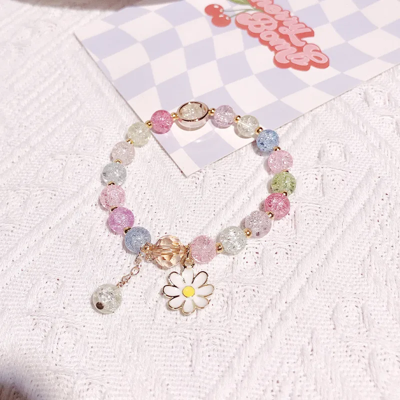 【Free Bracelet】 Cute Children's Flower Watch Candy Color Student Quartz Watches Little Daisy Bracelet Set No Box
