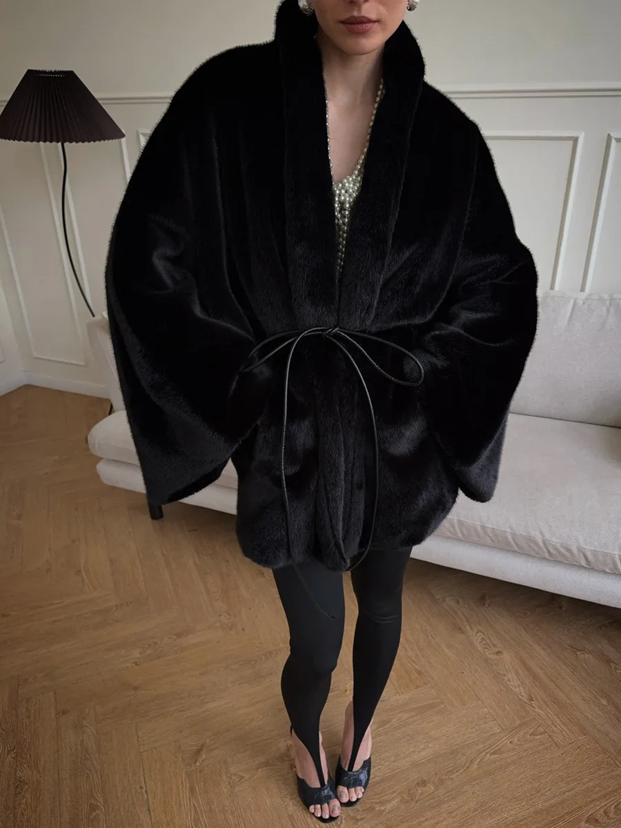 HDHOHR 2026 Winter Thick Warm Faux Mink Fur Coat Women With Belt Luxury High Quality Elegant Chic Fluffy Mink Fur Jacket Girls