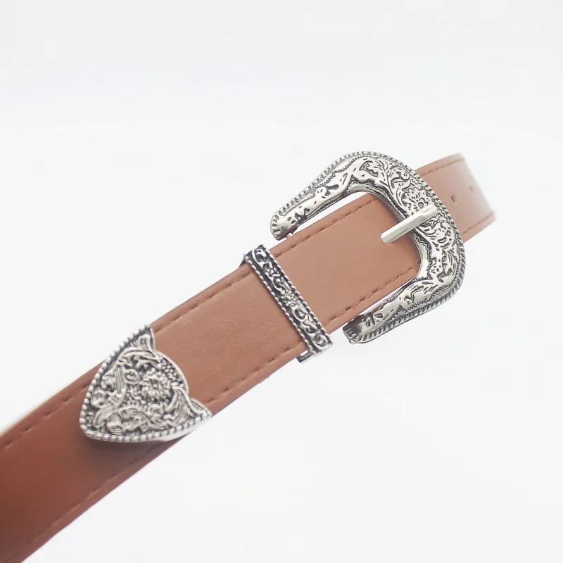 Adjustable Vintage Western Belt for Women Cowgirl Style Engraved-Buckle Belt for Jeans Pants Dresses
