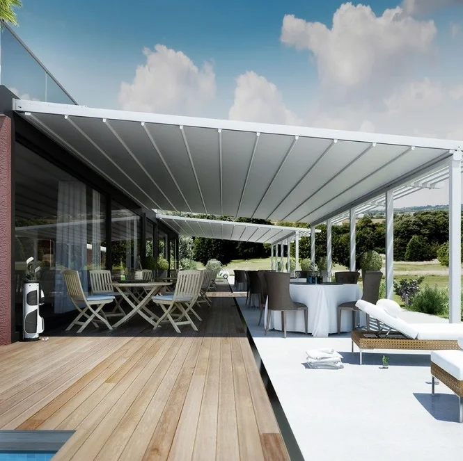 Led Waterproof Pergola Canopy Electric Retractable Aluminium Louver Balcony Pergola Awning