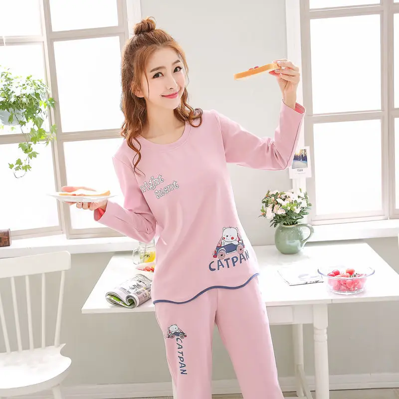 Women\'s Pajamas Sets Cartoon Pyjamas Plaid Loungewear Summer Autumn Cute Sleepwear Casual Pijamas Mujer 2 Piece Pjs Homewear