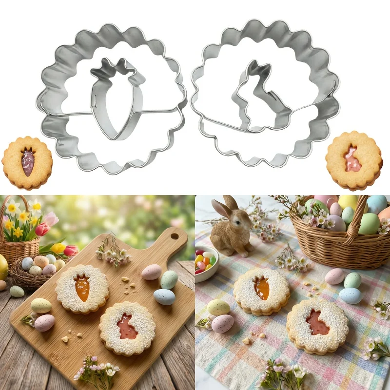 2Pcs Holiday Cookie Cutters Stainless Steel Soft Edge Baking Tools Rust-Resistant for Easter Thanksgiving Valentine's Day