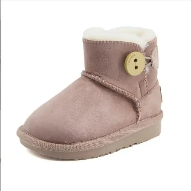 Children's one button snow boots winter waterproof cotton shoes for boys and girls baby thickened cotton boots