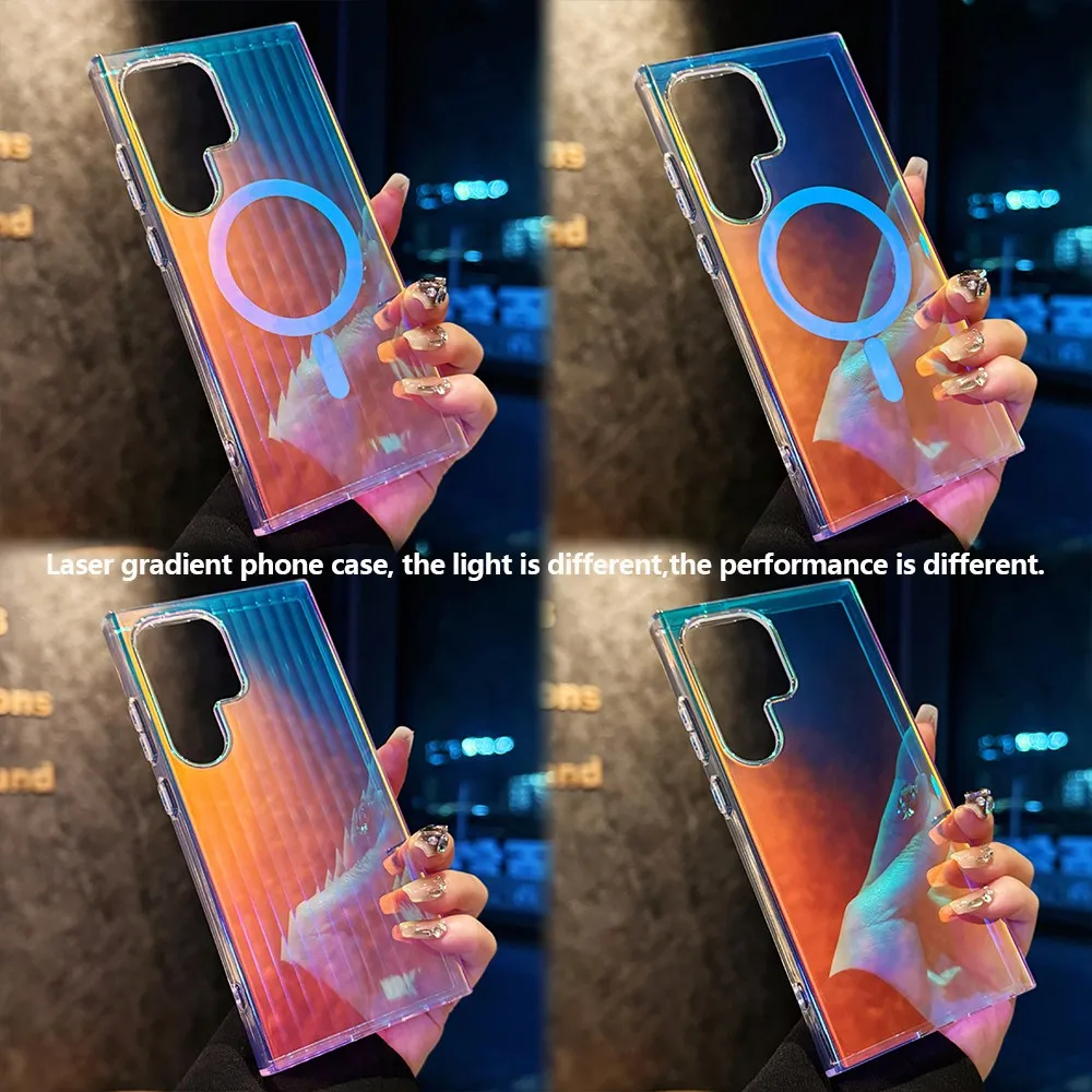 حافظة لهاتف Magsafe متدرجة بالليزر ملونة لهاتف سامسونج S25 S24 S23 FE Plus غطاء ممتص للصدمات شفافة مغناطيسي للغاية #3