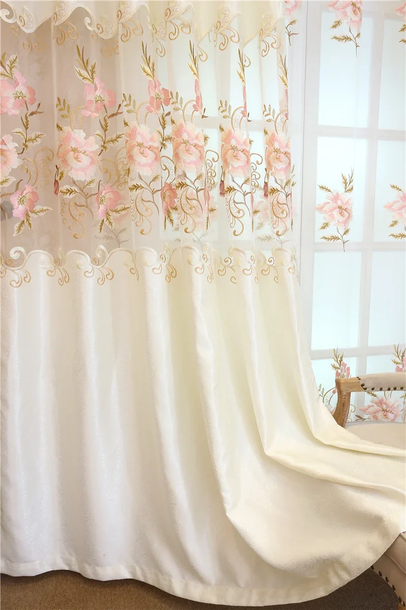 Klassische französische Fenstervorhänge für Schlafzimmer, hochwertige europäische Luxus-elegante bestickte Vorhänge für das Wohnzimmer – Detail 7