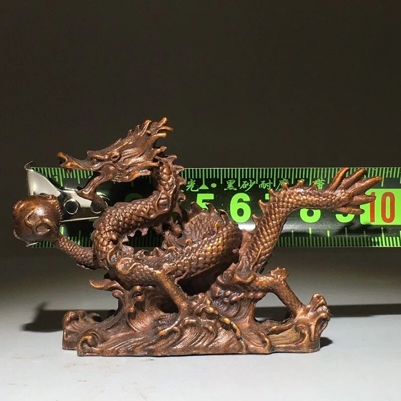 Handed down rare old objects alloy copper old pulp twelve zodiac dragon ornament relief dragon offering pearl dragon ornament