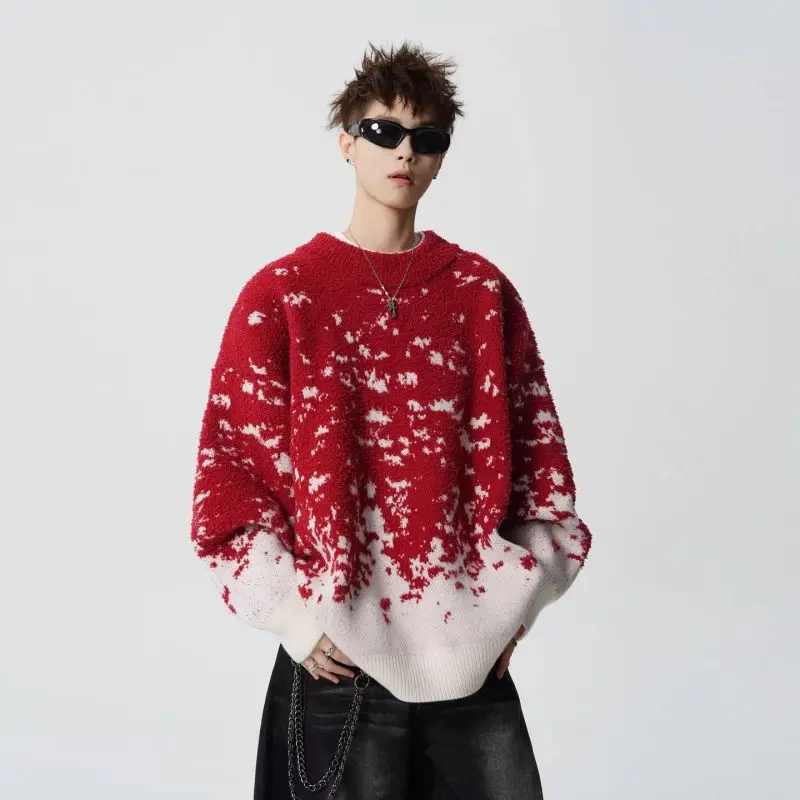 

Мужской повседневный свободный вязаный свитер с узором снежинки, красный, с круглым вырезом, мягкий, дышащий, с длинными рукавами, для пар