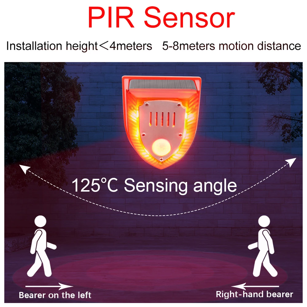 Solar Strobe Light with PIR Motion Sensor Alarm Timed Human Body Induction Infrared Alarm Light 3 Working Modes IP65 Waterproof