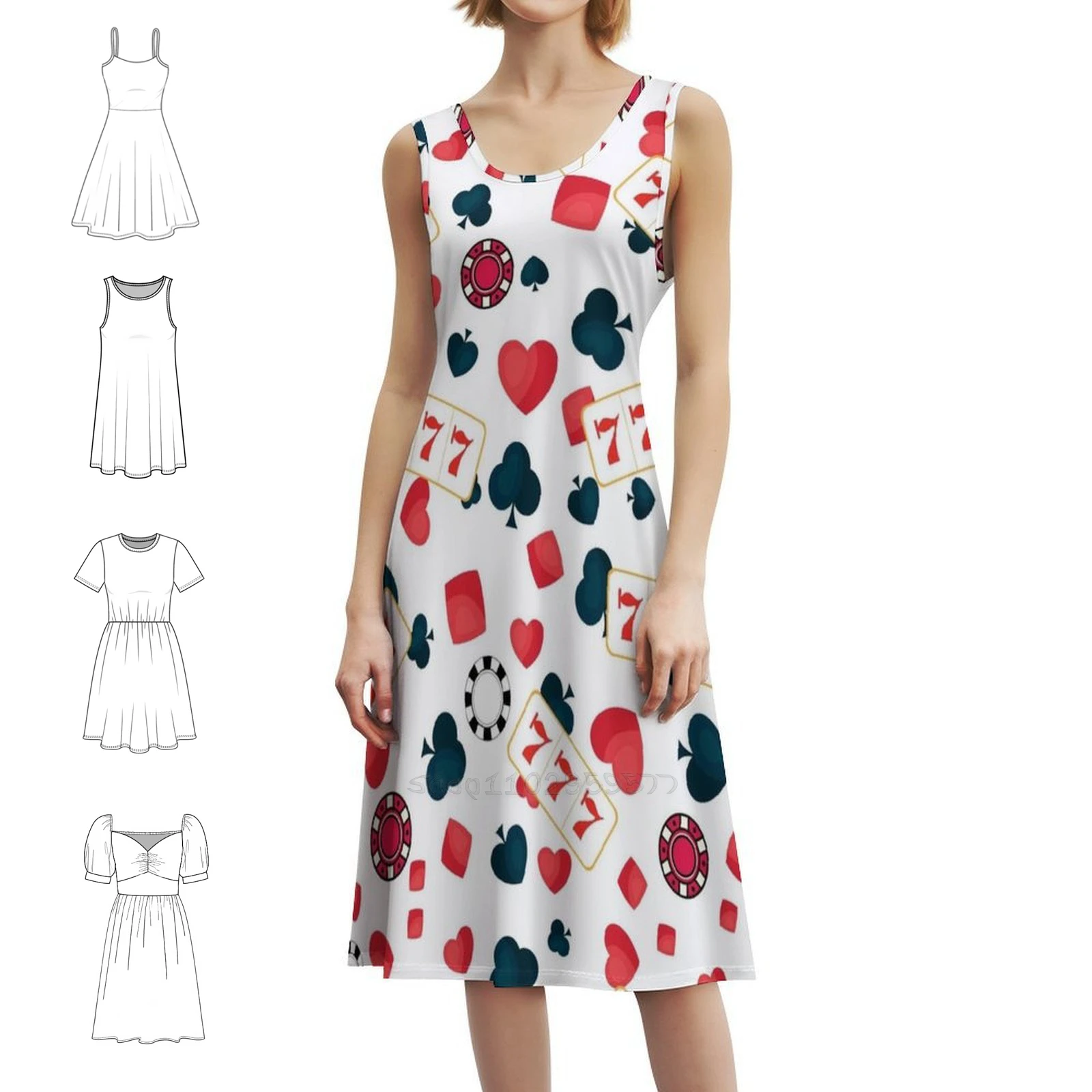 

Мини-платье в консервативном стиле с рисунком машины для покера для женщин, трапециевидное свободное повседневное дневное платье, машина для покера, казино
