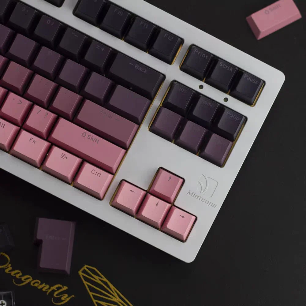 134 Keys Top Print Shine Through PBT Keycaps Pink and Black OEM Profile Double Shot Keycap for Gateron MX Switches Keyboard