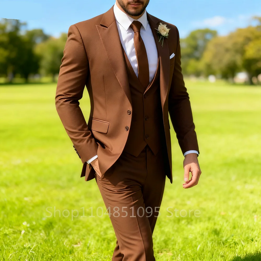 Men'S Trend Personality 3 Piece Slim Fit Suits Business Wedding Party Tuxedos Blazer Vest Pants Solid Color Elegant Man Clothes