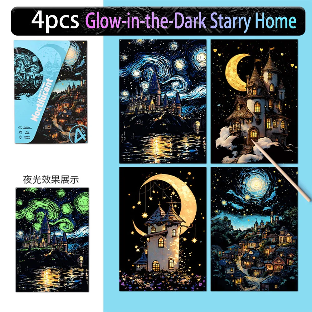 Papel de pintura artística A5, vista nocturna brillante, ciervo, León, dibujo Manual para niños principiantes, actividades de fiesta familiar, suministro artesanal