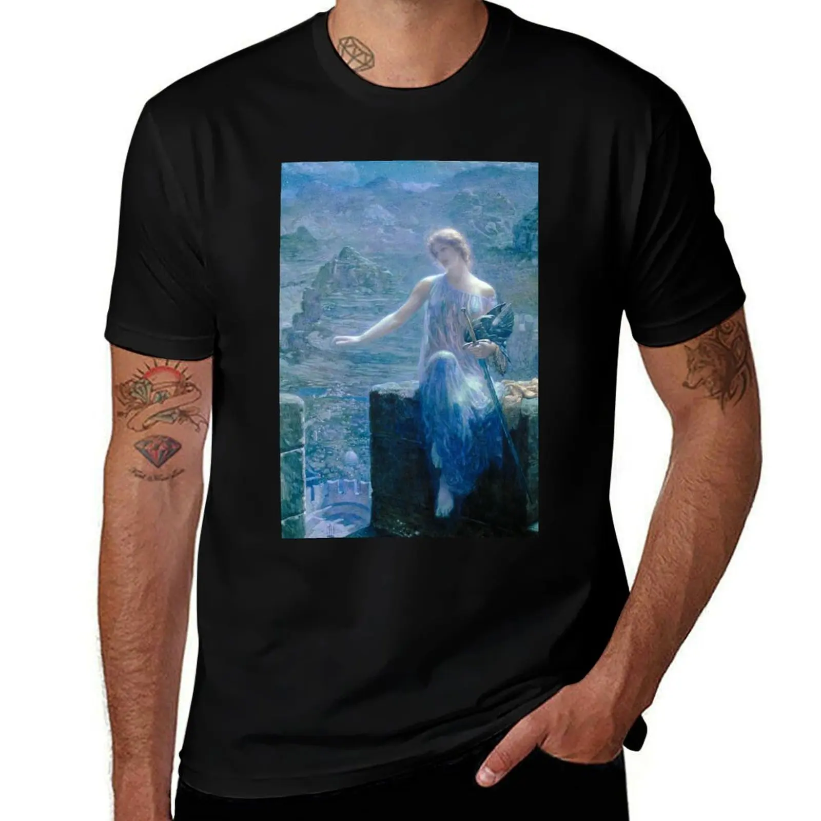 The Valkyries Vigil, Edward Robert Hughes T-Shirt Big Size Short Sleeve Tee for Men T-Shirt