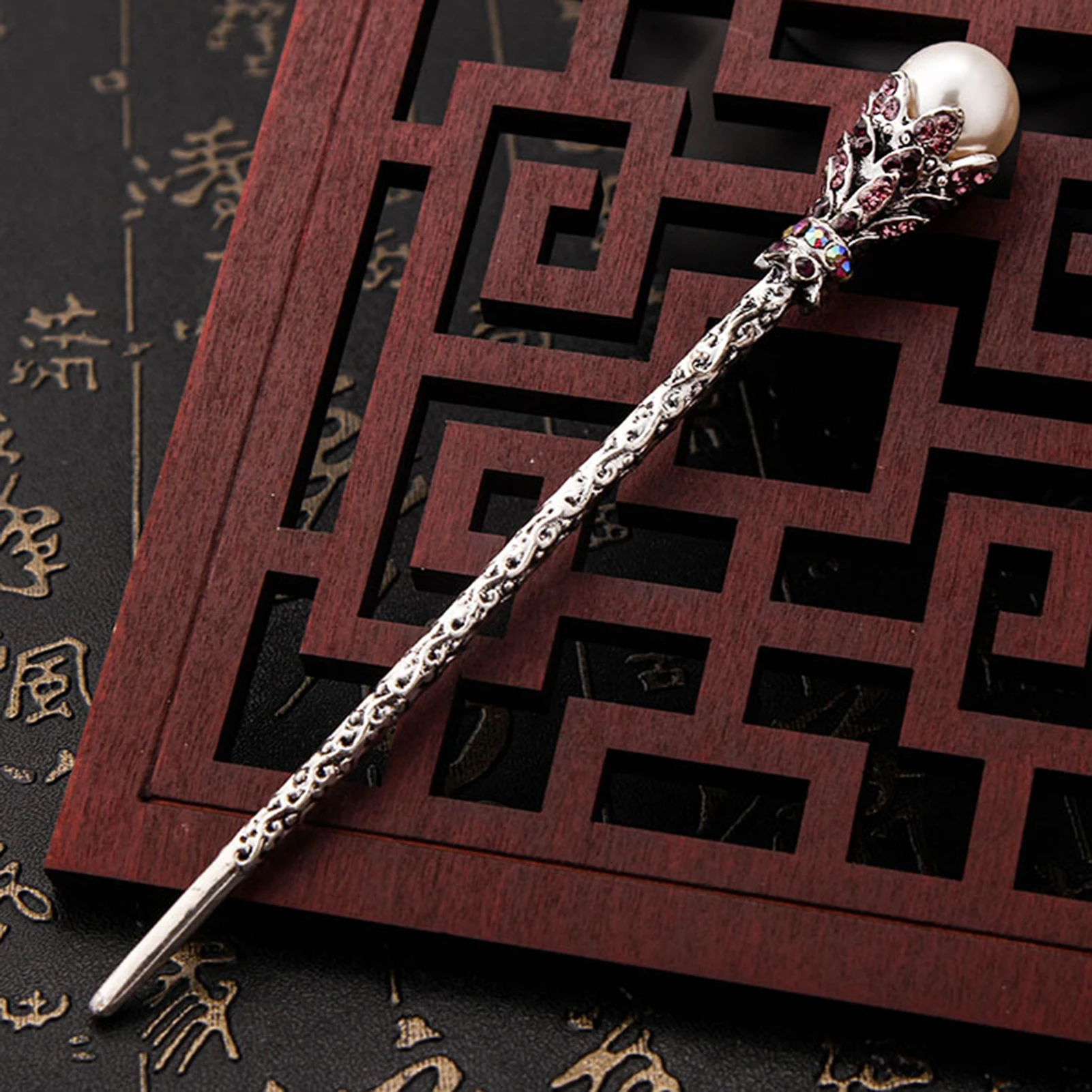 Ethnic Hair Stick Fork Metal Crystal Pearl Hairpin Chinese Hanfu Hair Accessories Vintage Girls Hair Bun Jewelry Retro Tiaras