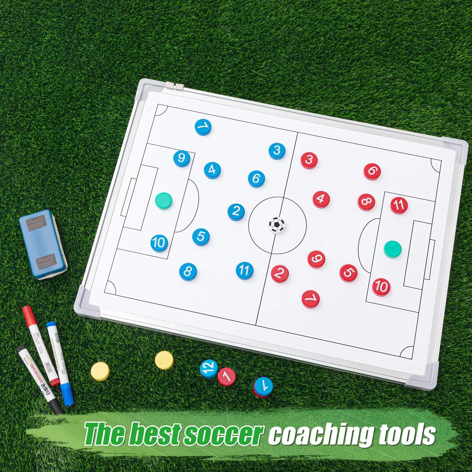 24インチ x 18インチ 磁気サッカーコーチングホワイトボード 両面ドライイレースボード ポータブル戦術クリップボード 競技用装備