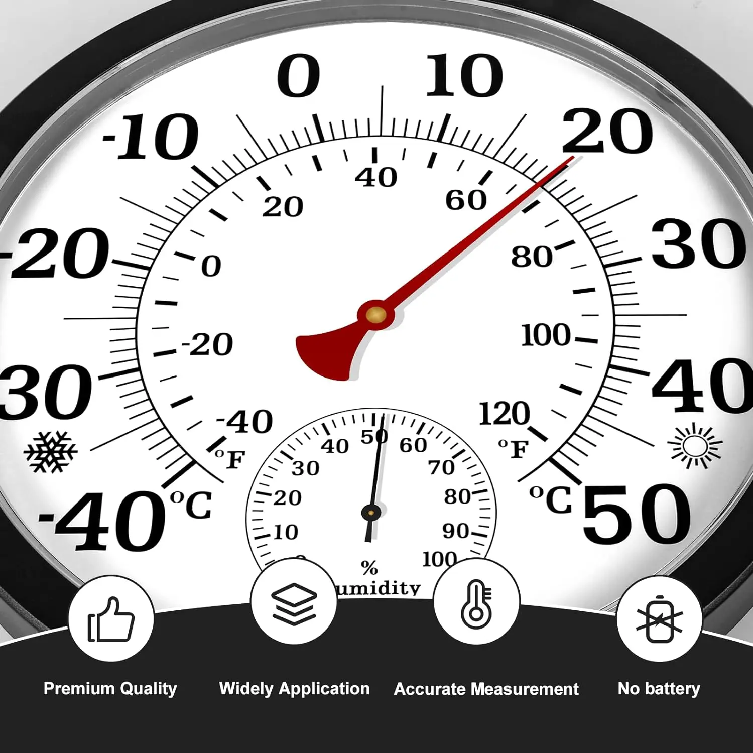 25CM wewnętrzny termometr ogrodowa bezprzewodowy termometr zewnętrzny higrometr pokój nie miernik temperatury i wilgotności potrzebna bateria