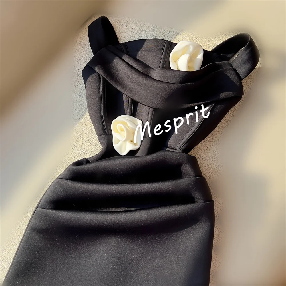 ชุดเดรสสั้นสีดำทรงตรงแบบจีบระบายสไตล์หรูหราสำหรับงานเลี้ยง งานพรอม หรือโอกาสพิเศษ