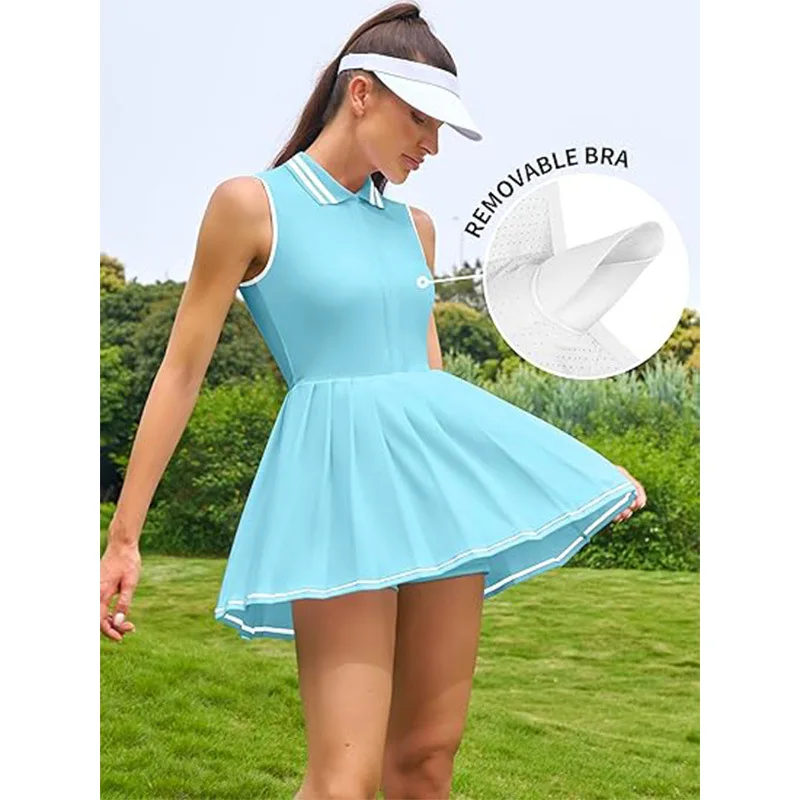 Summer Golf Wear 2025 Women Pleated Dress White Black Red Blue Tennis Sport Outfit Badminton Workout Clothes Casual Business