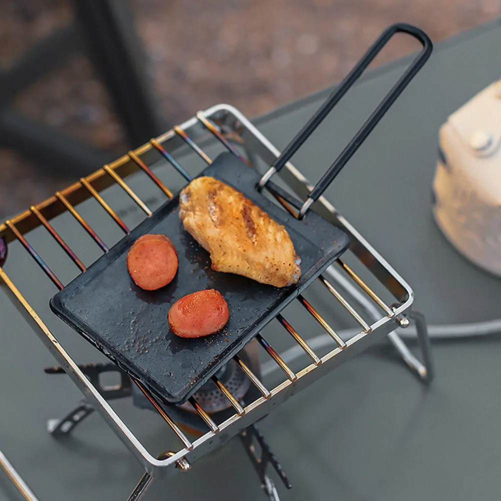 

Grill Pan Nonstick Rectangle Folding Handle Iron Bbq Tray For Camping Outdoor Grilling Baking Kitchen Essential Meat Vegetable
