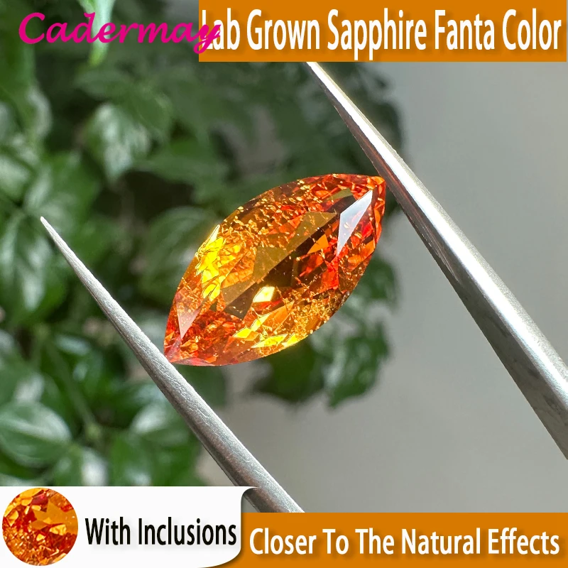 CADERMAY Fanta Color Lab Grown Sapphire With Inclusions Marquise Shape Loose Stone With Certificate For Jewelry Making DIY