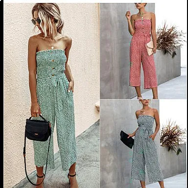 Women's Button Front Wrap Jumpsuit with Pockets Summer Print Casual Overall Playsuit