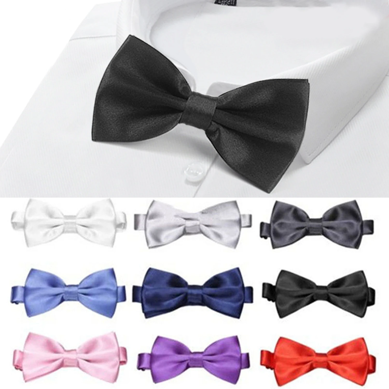 Men's Bow Ties Solid Color Black Red White Bowtie Elegant Mans Fashion Bussiness Wedding Party Accessories Butterfly Bow