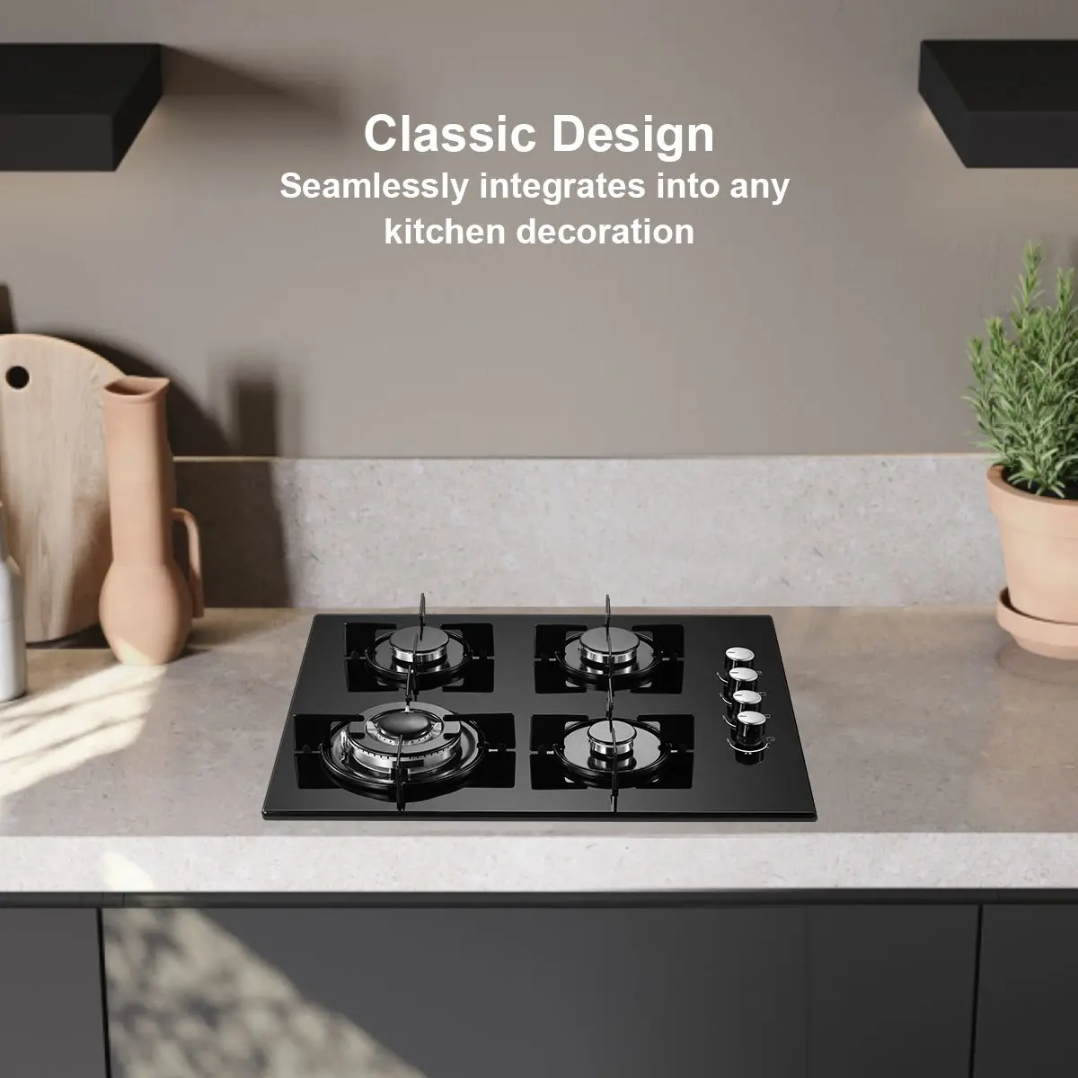 موقد غاز 60 سم 4 شعلات 8000 وات وقود مزدوج (غاز طبيعي/بروبان) حماية تلقائية من الزجاج المقسى مدمج/قائم بذاته 220-240 فولت #6