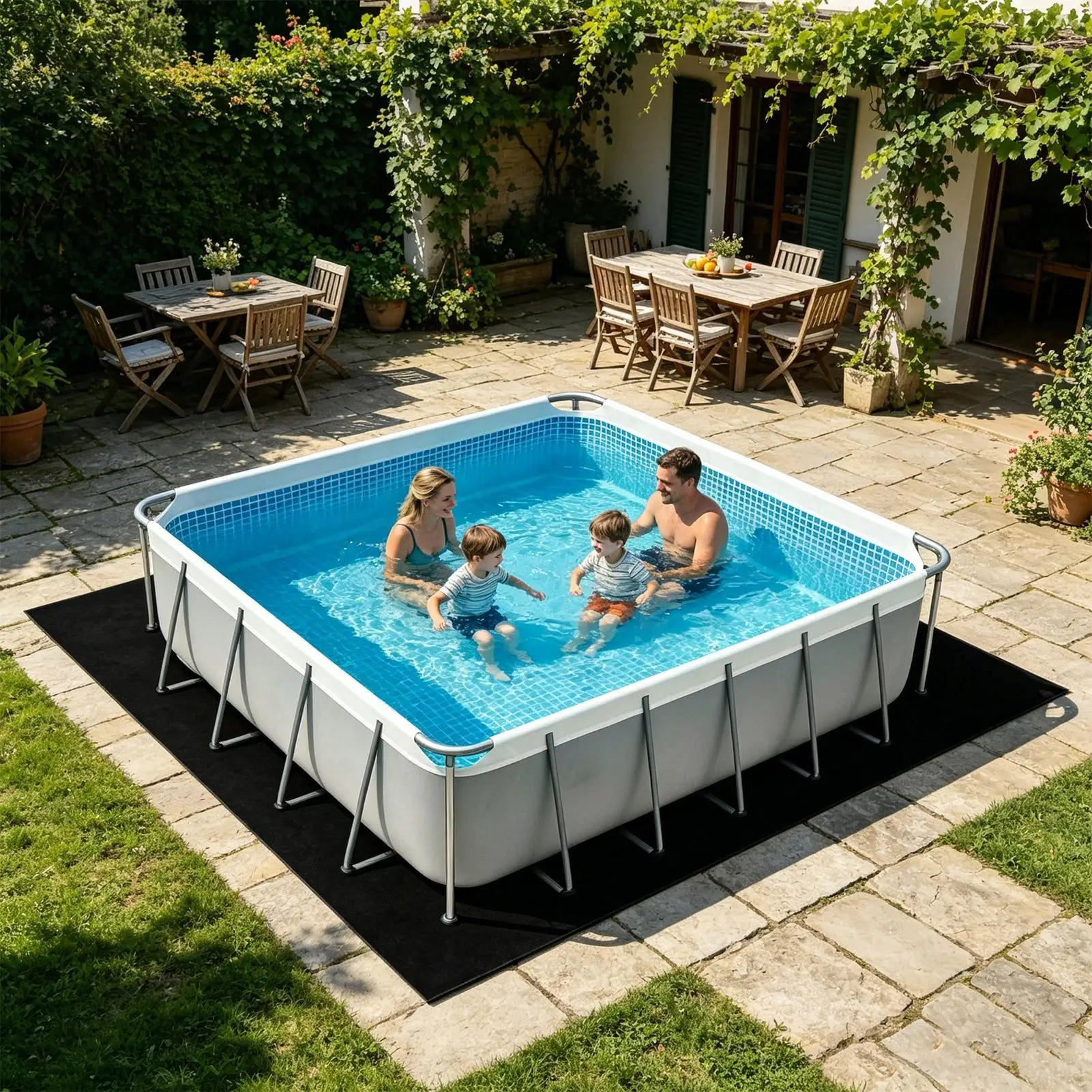 Rectangular Pool Liner Pad Black Protective Pad for Ground Swimming Pools Indoor Outdoor Under Pool Mat Heavy Duty Tarp