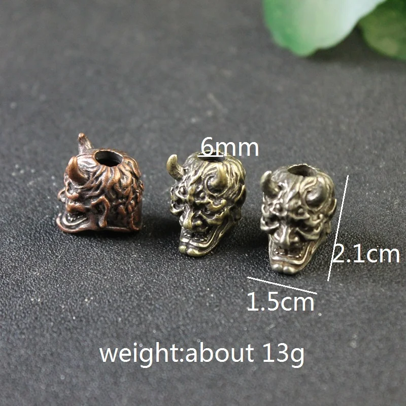 Japanese Ghost Hannya Mask Brass Paracord Knife Beads Prajna Skull EDC Outdoor DIY Umbrella Rope Bracelets Lanyard Accessories