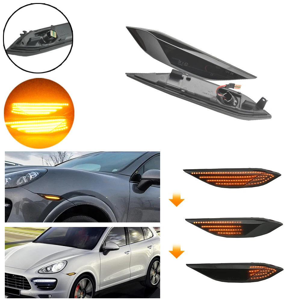 

2 шт. светодиодный динамический янтарный указатель поворота, боковой габаритный фонарь на крыло для Porsche Cayenne 958 (92A) 2010-2014