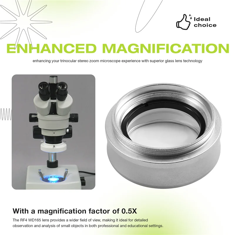 

RF4 WD165 0.5X Auxiliary Microscope Objects Lens Fortrinocular Stereo Zoom Barlow Camera Glass Lens High-Quality-A98U