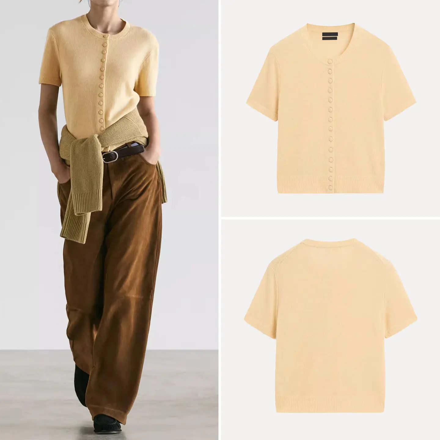 

Элегантная мягкая вязаная кофта с круглым вырезом и коротким рукавом, с открытым передом, женская модная коллекция Весна 2026, бренд ZADATA, стандартный крой, трикотаж