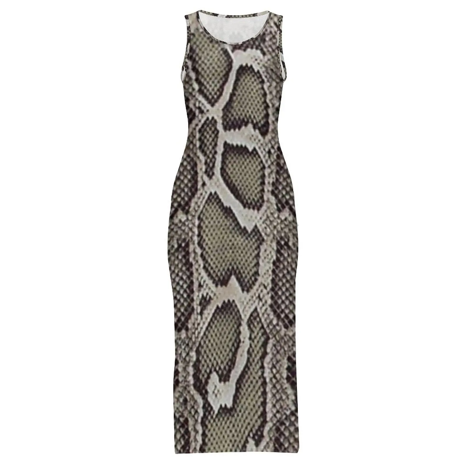 Falso boa pele de cobra bodycon vestido férias pele animal impressão na moda maxi vestidos senhoras sem mangas vestido estético tamanho grande