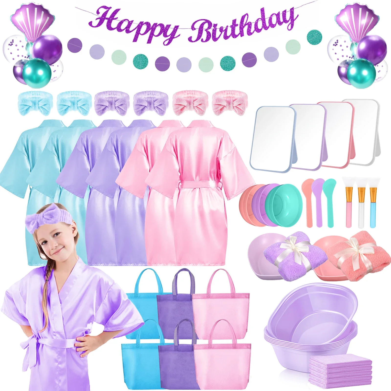 spa-mermaid-party-for-girls-kimono-spa-robes-gowns-kids-birthday-party-supplies-favors-sleepover-pyjama-party-pedicure-foot-spa