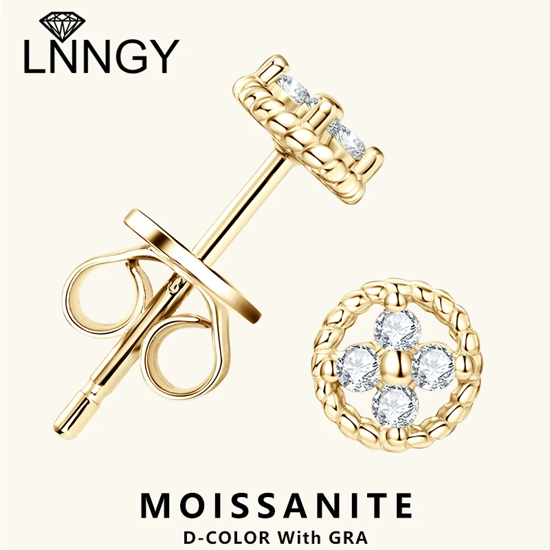 

Lnngy 1.3mm Moissanite Stud Earring Pendientes Plata 925 Sterling Silver Lucky Flower Stud Earrings For Women Daily Jewelry Gift