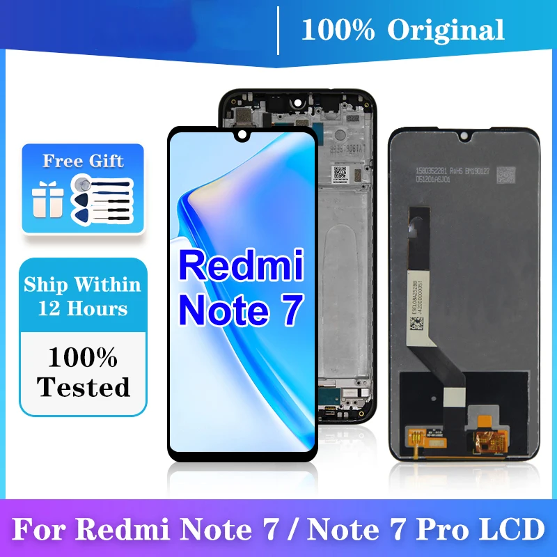 

ЖК-дисплей 6,3 "для Xiaomi Redmi Note 7, сенсорный экран для Redmi Note 7 Pro, дисплей M1901F7H, M1901F7G, ЖК-дисплей протестирован, оригинал