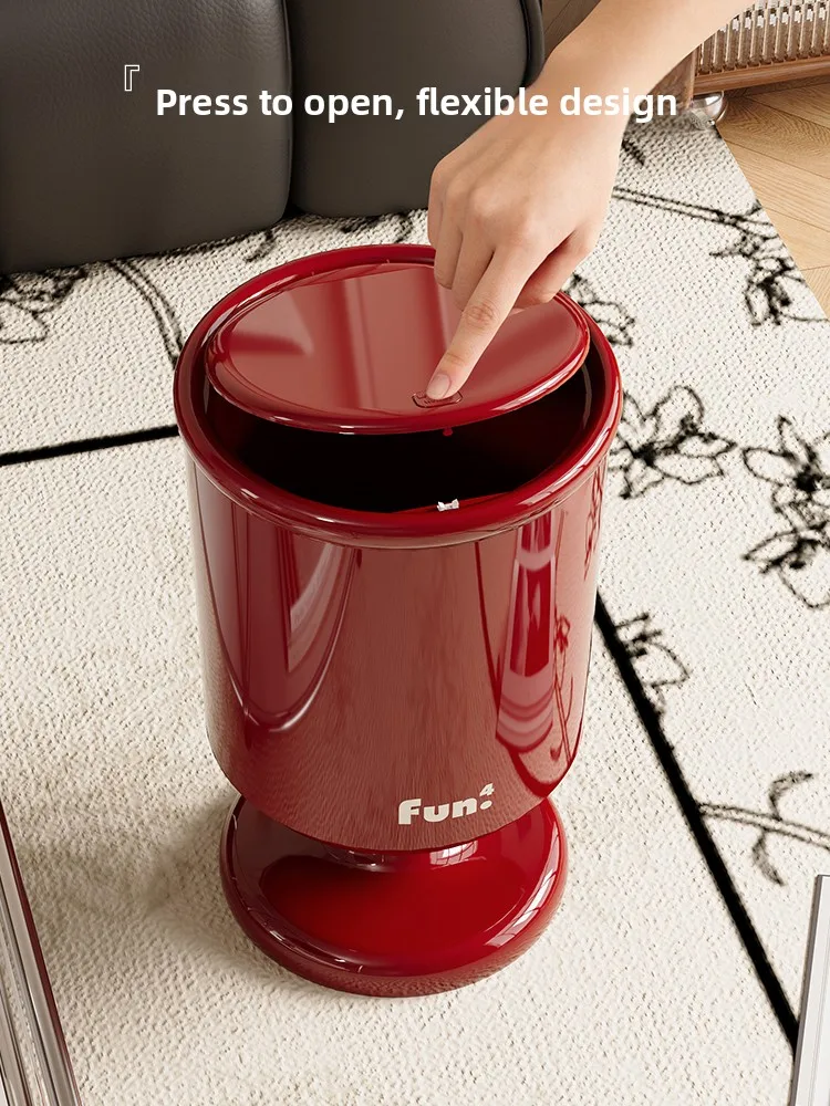 Luxury Home Use Trash Can 2026 New Style Kitchen Office Living Room Bedroom round Shape Plastic Covered Bin Large Capacity 12L